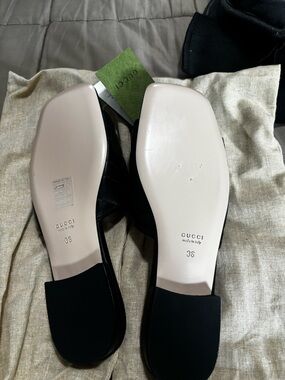 Gucci Black Leather Flats with Cream Soles